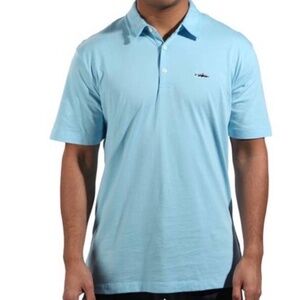 Patagonia Men’s Fitz Roy Trout Organic Cotton Polo Shirt – Bay Blue – Size Small